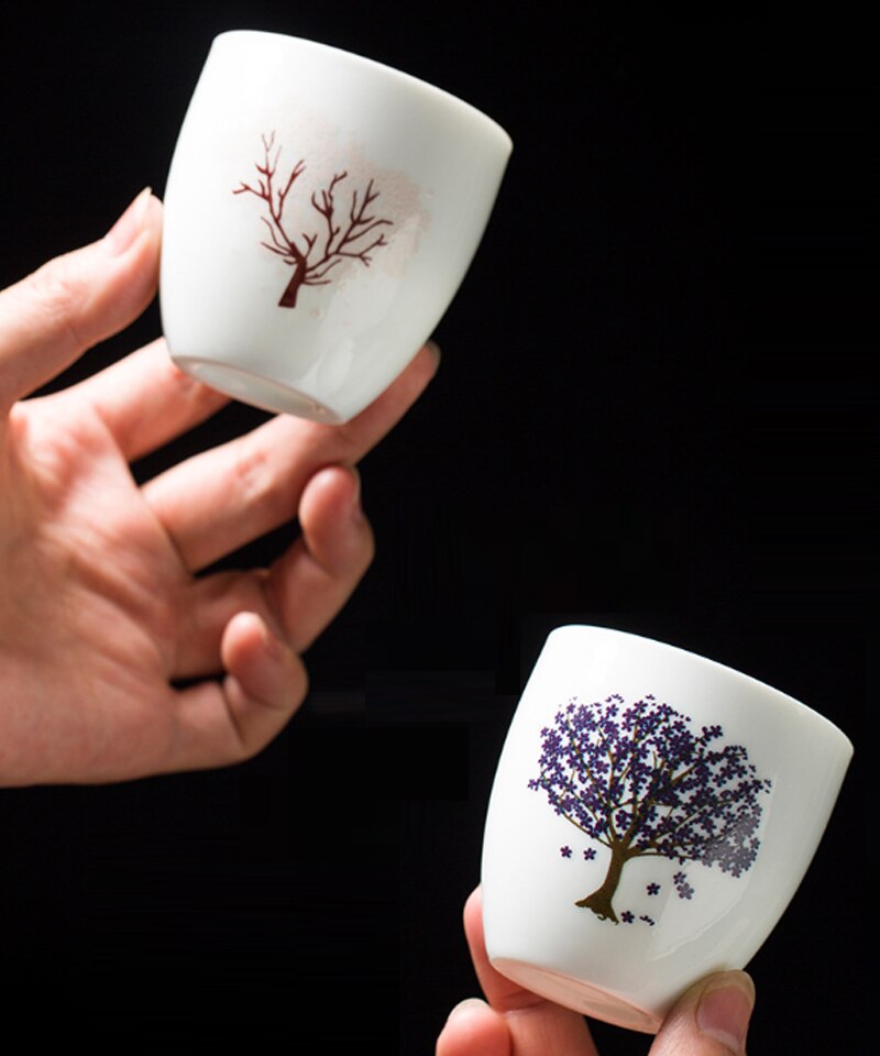 Creatieve Japanse Magic Sakura Theekopje Koude Temperatuur Verkleuring Kleur Veranderende Thee Cup Bloem Keramische Kung Fu Thee Set