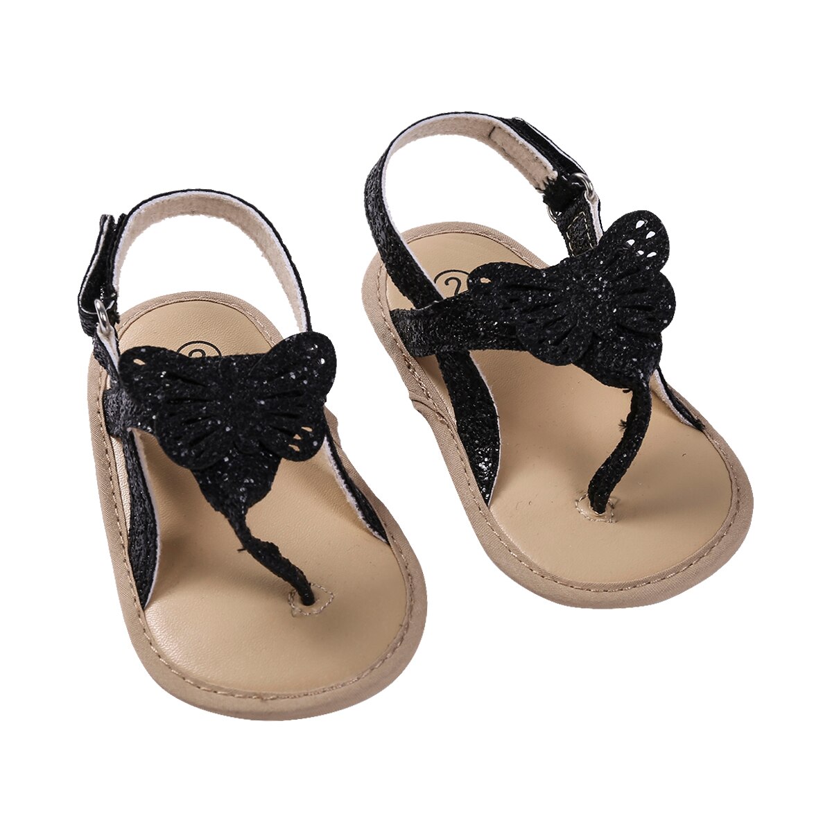 Sandales d'été antidérapantes pour bébés filles, jolies chaussures de princesse à motif de papillon pour -nés et tout-petits: Black / 0-6 mois