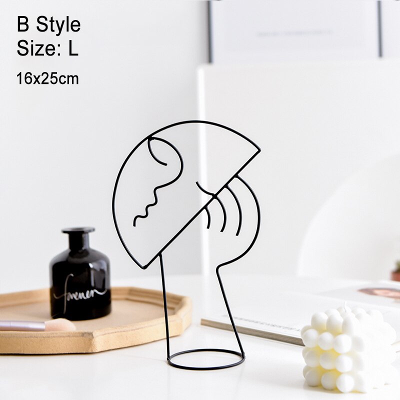 nordisch Schmiedeeisen Ornamente Abstrakte Charakter Skulptur Gesicht Kunst Schmuck Gestell retro Metall Handwerk Linien für Heimat Zimmer Dekor: B-Größe L