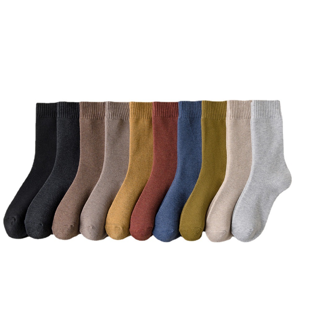 Calcetines de algodón gruesos y cálidos a la de Otoño Invierno señora Casual chica Color sólido calcetines de tubo medio para mujer