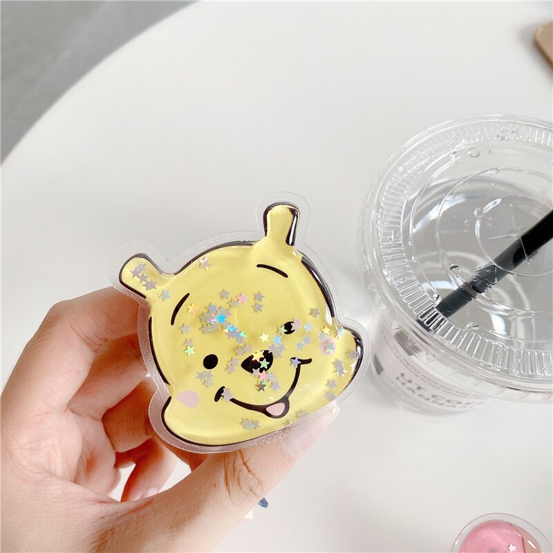 universal cute quicksand bear mobile phone grip telescopic mobile phone holder finger holder for all mobile phones: C