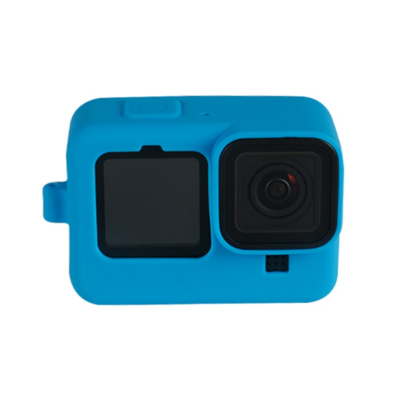 Housse de protection en Silicone pour caméra GoPro Hero 9, étui à manches noires, cadre avec lanière, accessoire,: Blue