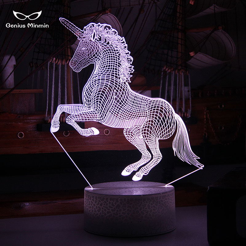 3D Einhorn LED Nacht Licht Einhorn Party Cartoon Kronleuchter 7 Farbe Ändern Baby Zimmer Neben Lampe Baby Riss Basis stil