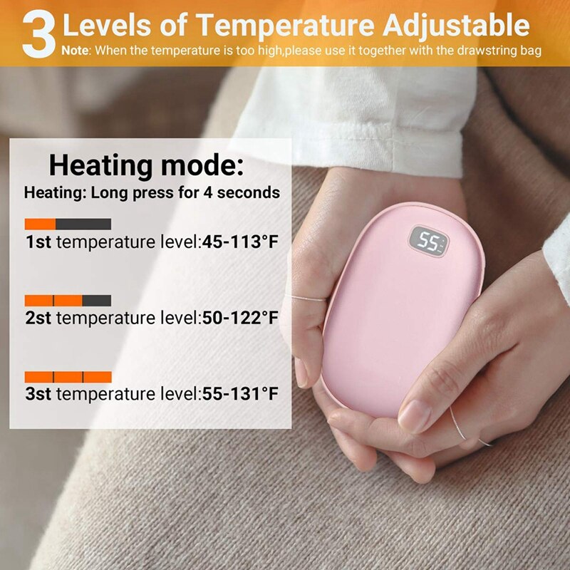 Snelle Verwarming Hand Warmers, 8000Mah Oplaadbare Hand Warmers/Usb Power Bank, 3 Warmte Niveaus Mini Dubbelzijdig Verwarming
