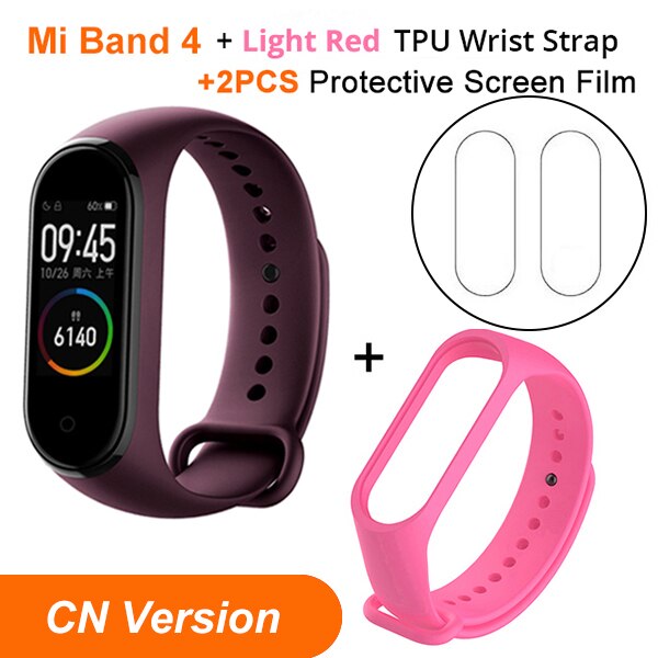 In Stock Xiaomi Mi Band 4 SmartBand MiBand 4 Bracelet Heart Rate Fitness tracker Bluetooth 5.0 50M Waterproof: CN Red N LightRedSt