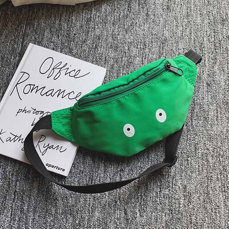 Sac de taille pour enfants, sac de poitrine avec des yeux mignons, sac banane réglable pour garçon et fille-B5: green