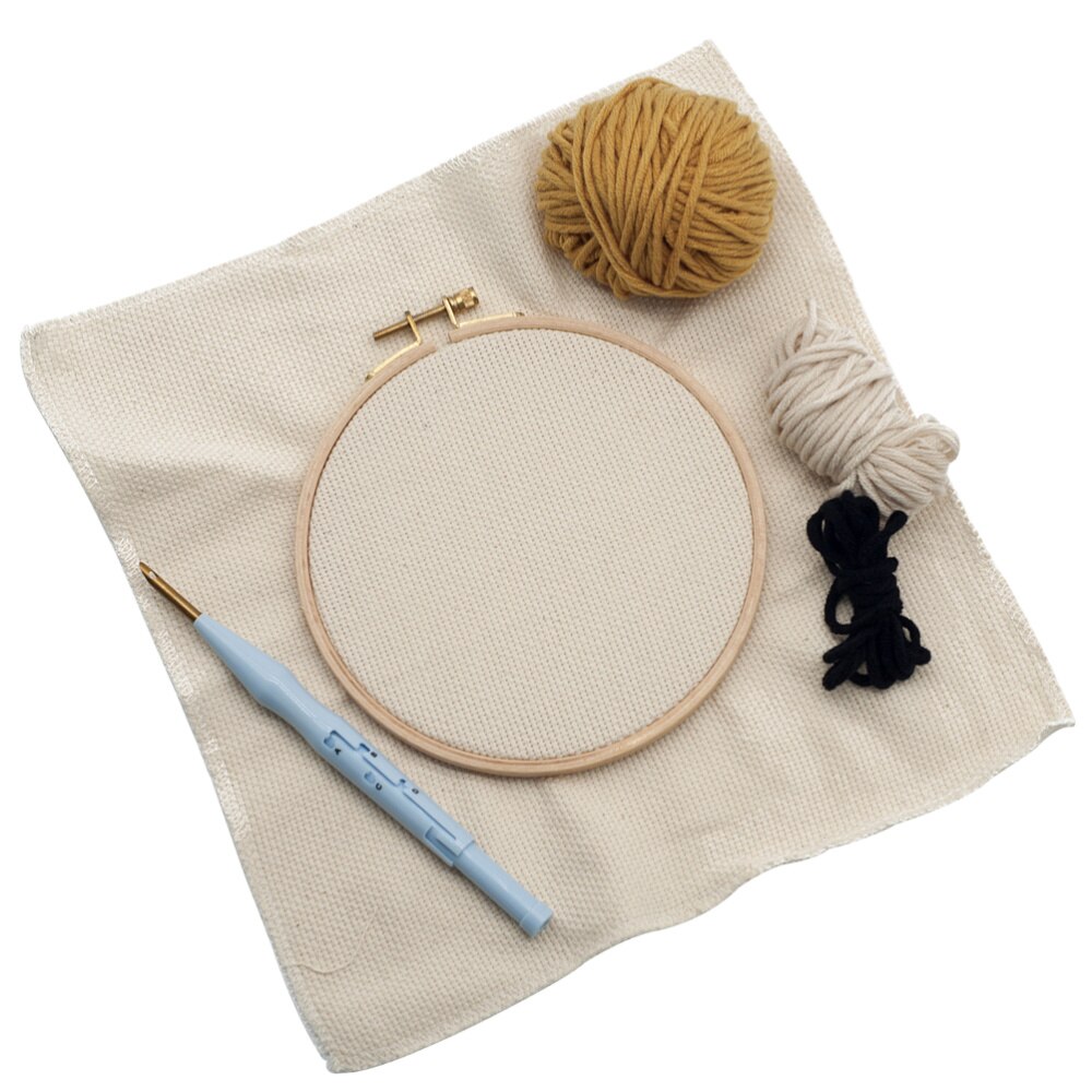 Woolen Yarn Punch Needle Beginner Kit Lion Embroidery Materials Set DIY Crafts (Hoop)