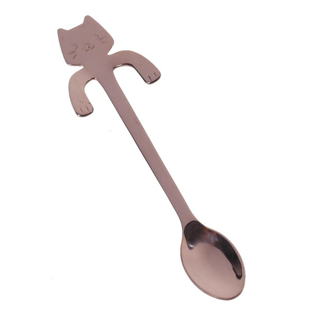 Cuchara con forma de gato, cuchara para té o café, taza colgante de acero inoxidable, cucharas de té, minicuchara largo lindo para gatito, cuchara agitadora para postre: rosegold