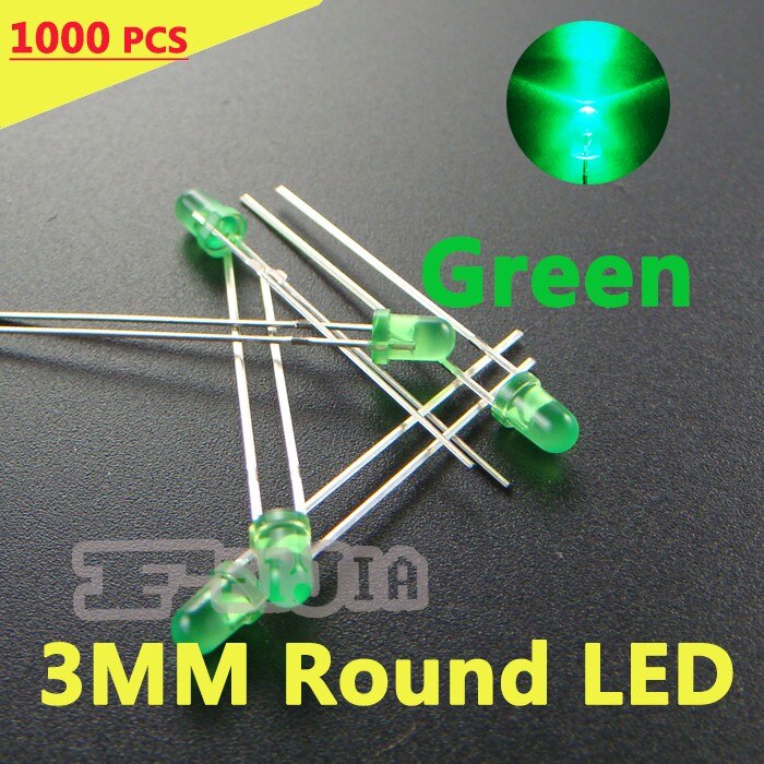 1000 stks/partij 3mm Groene Ronde LED Diode Lndicator lichten Super bright [Groen] DC3.2-3.4V