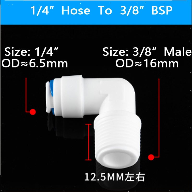 RO Acqua Gomito Attacco Rapido Raccordo 1/4 "3/8" OD Tubo Flessibile di 1/4 "3/8" 1/2 "BSP Maschio sistema Ad Osmosi inversa Connettore Tubo di Plastica