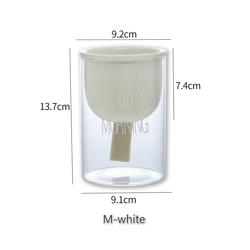 Automatische Selbst Bewässerung Pflanzen Topf Keramik Glas Doppel Pflanzer Topf Garten Auto Bewässern Töpfe Kreative Hause Dekoration Artikel: M-Weiß