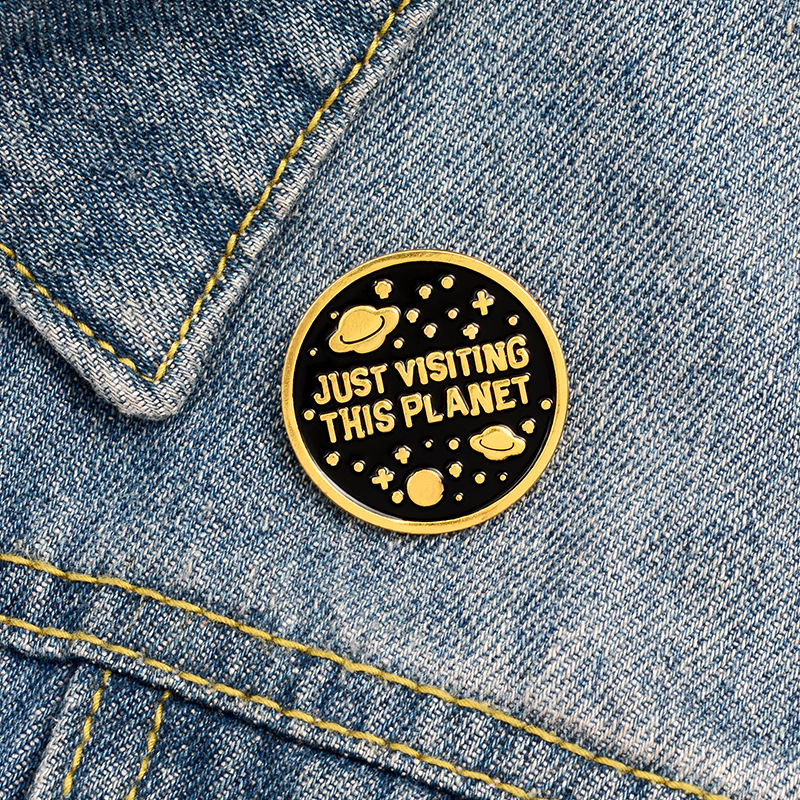 Zwart Planeet Emaille Pins Badge