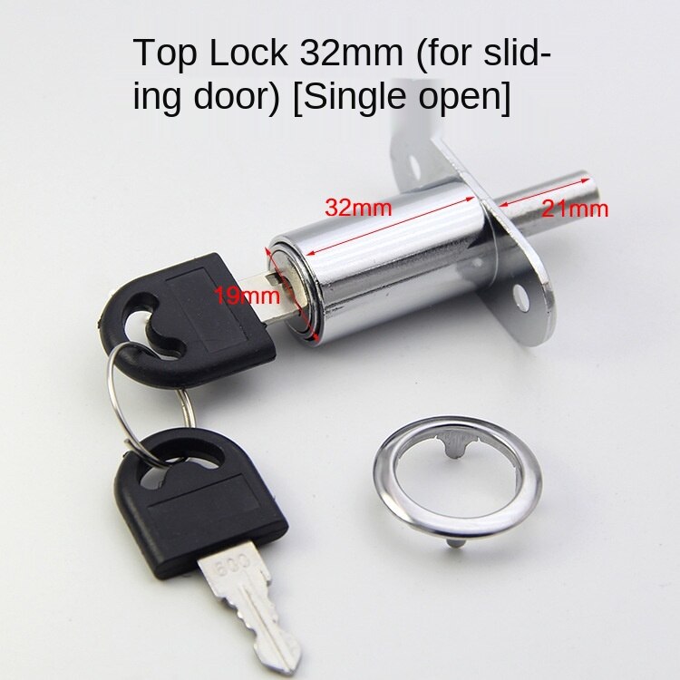 Drawer Push Lock Sliding Door Showcase Cupboard Cabinet Locks Window Security Chain Furniture Hardware With 2 Keys: 32MM