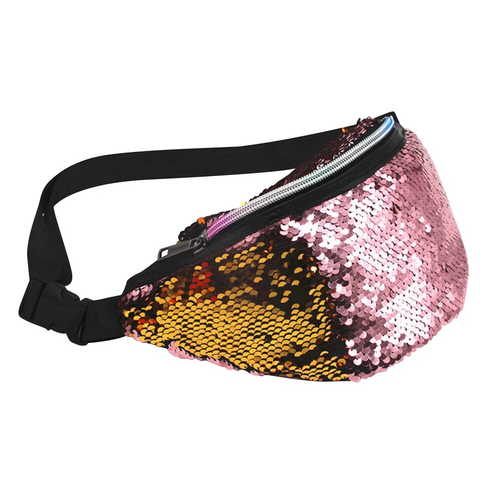 Sequins Fanny Waist Bag Women Colorful Shoulder Crossbody Bags Zipper PU Glitter Chest Belt Pack Outdoor Travel Pouch: Pink