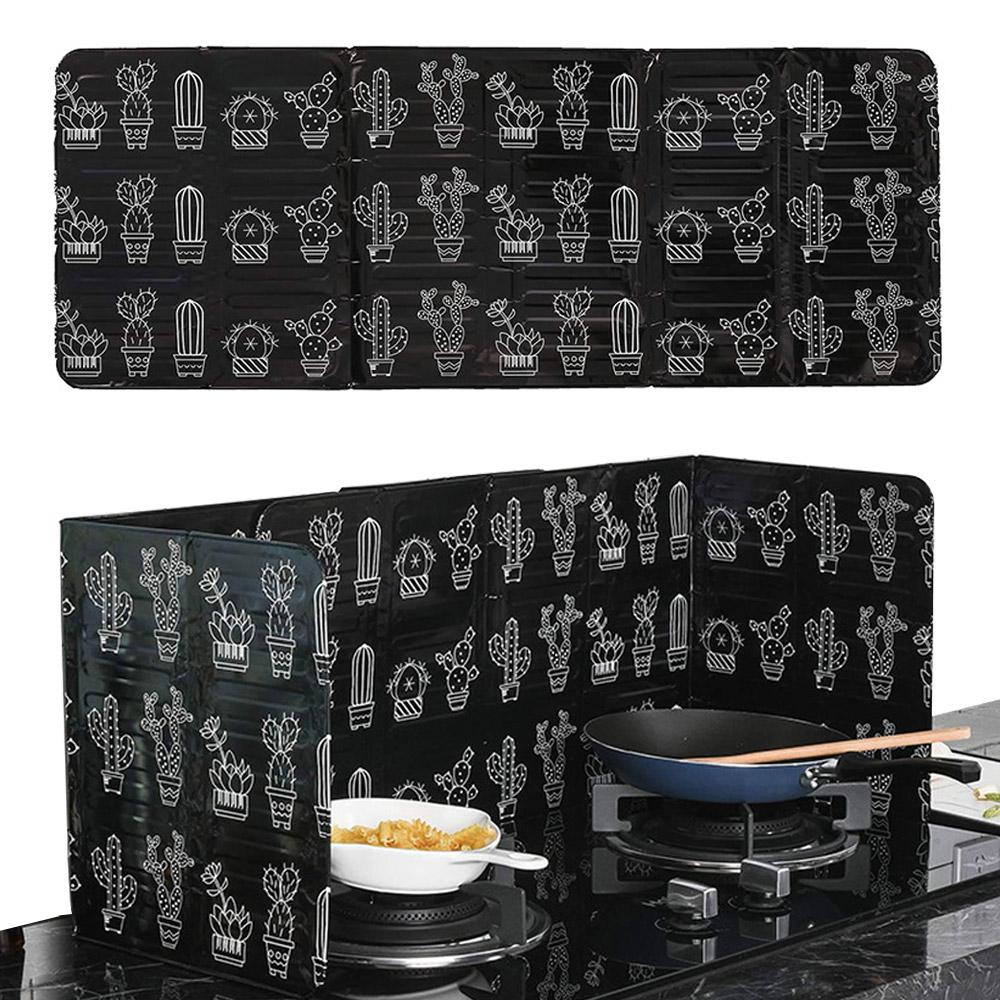 Alu folie plade køkken gadgets olie sprøjt skærme dæksel gaskomfur stænkskjold sammenfoldelig beskyttelsessikker baffel madlavningsværktøj: Sort