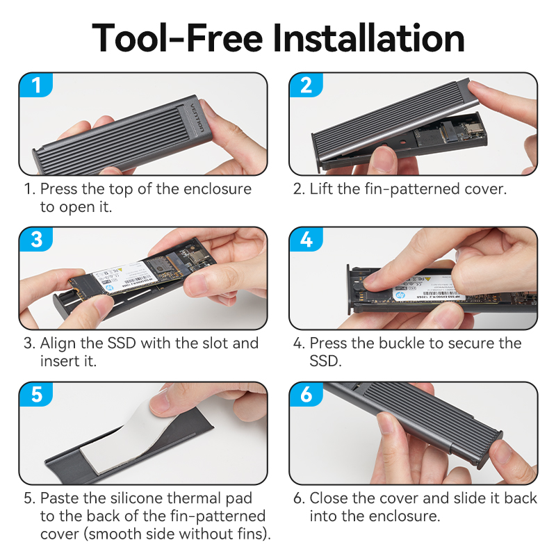 Obudowa Vention M.2 SSD NVMe SATA z podwójnym protokołem, adapter USB 3.2 Gen2 10Gbps, obudowa do laptopa, telefonu, z chłodzeniem i ochroną.