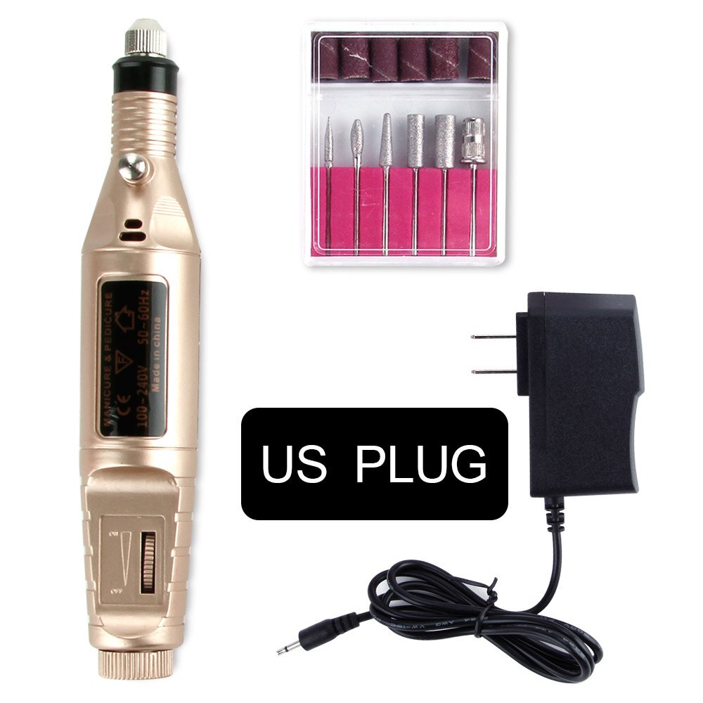 Máquina para manicura eléctrica, pulidora de uñas y pedicura, con cabezales para pulir y afilar esmalte de Gel: gold us plug
