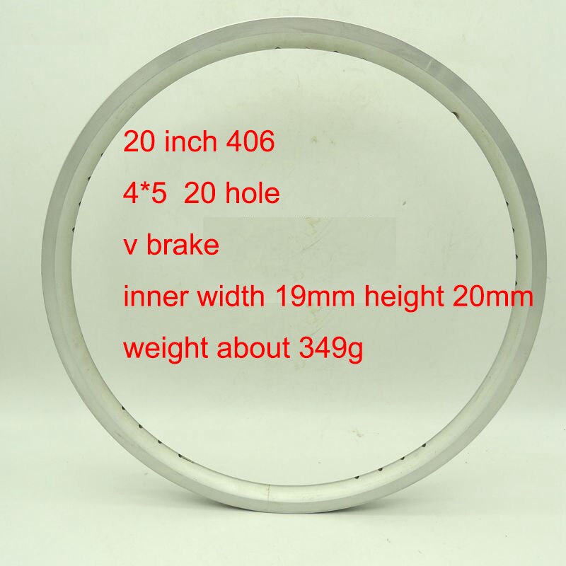20 inch bike rim v brake bicycle rim 20 holes silver for folding bike 4*5 holes rim: silver