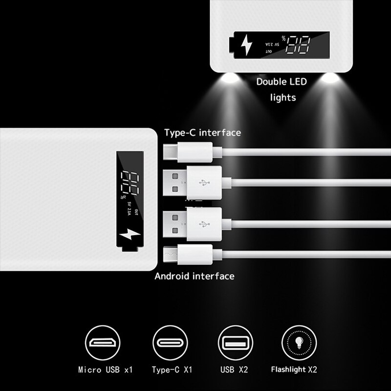 Qc3.0 carga rápida power bank escudo 6*18650 bateria display digital powerbank kit de energia caso bateria carregador rápido caixa