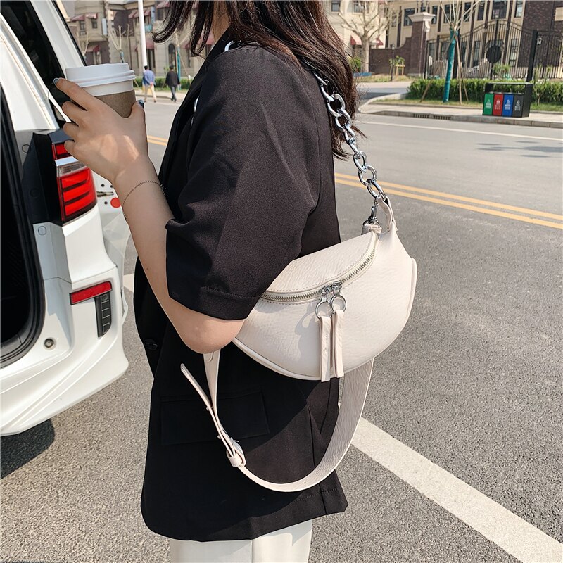 Damer sadeltaske pu læder crossbody taske bryst taske til kvinder kvindelig luksus rejsetaske sølv kæde kvinder taske
