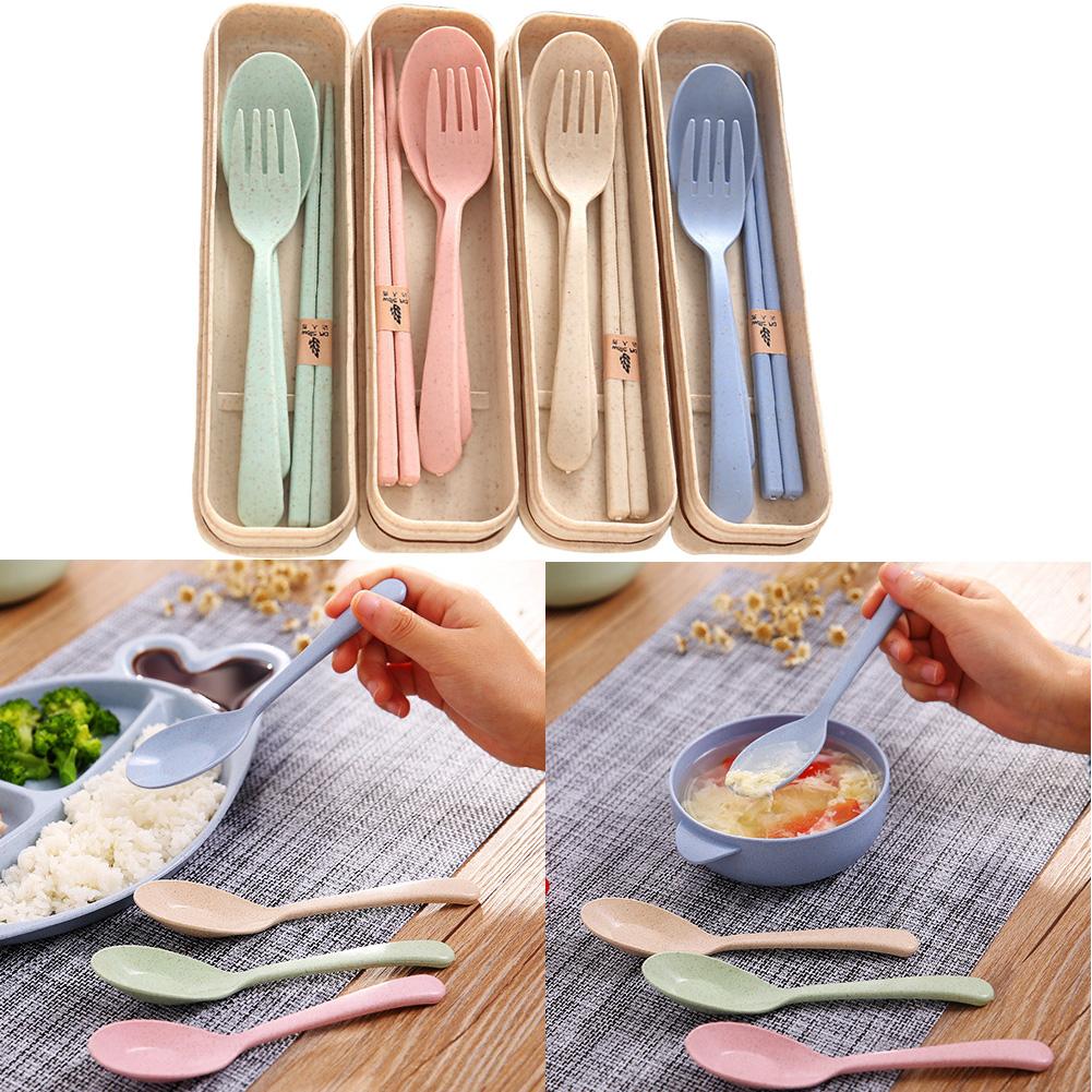 Portable Wheat Straw Cutlery Travel Fork Chopstick Spoon Camping Picnic Set