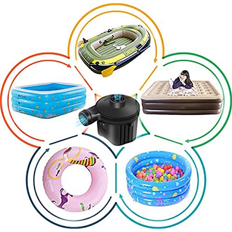 Electric Air Pump For Inflatables, Portable Air Mattress Pump With 3 Nozzles For Outdoor Camping Swimming