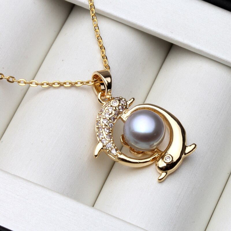 Di modo d&#39;acqua dolce Naturale Della Perla nera Del Pendente Liquidazione delfino Collana di Perle Per Le Donne Regalo di nozze: gray pearl pendant