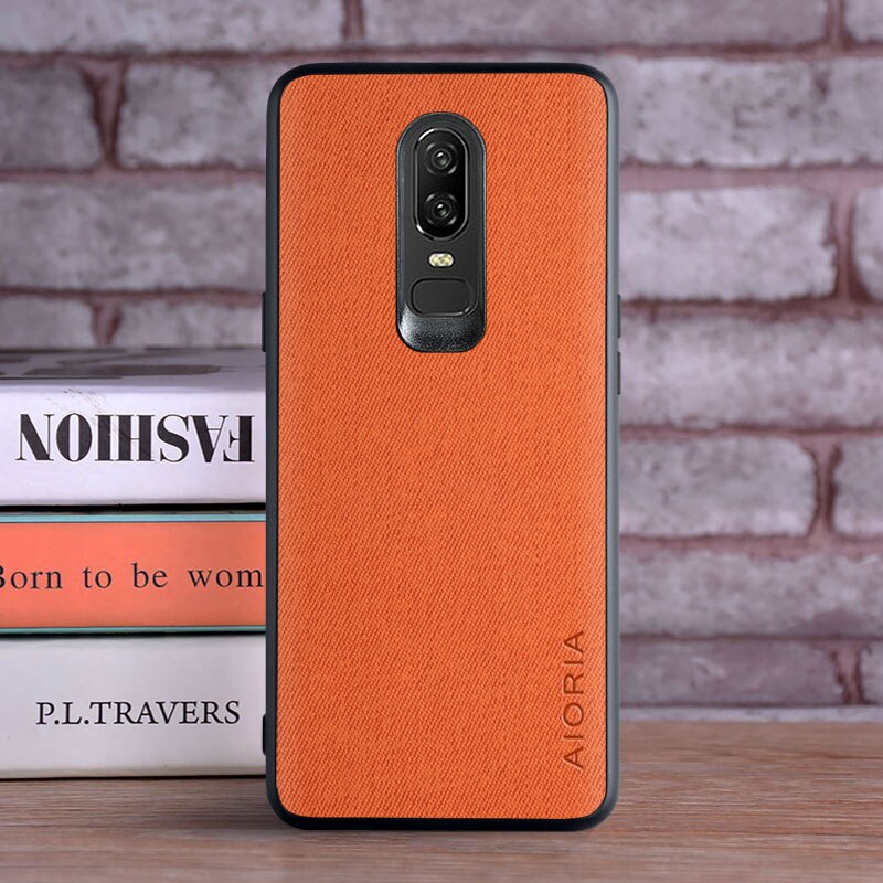 Case voor Oneplus 6 coque Luxe textiel Lederen huid zachte TPU harde pc-telefoonhoes voor Oneplus 6 case funda: Oranje