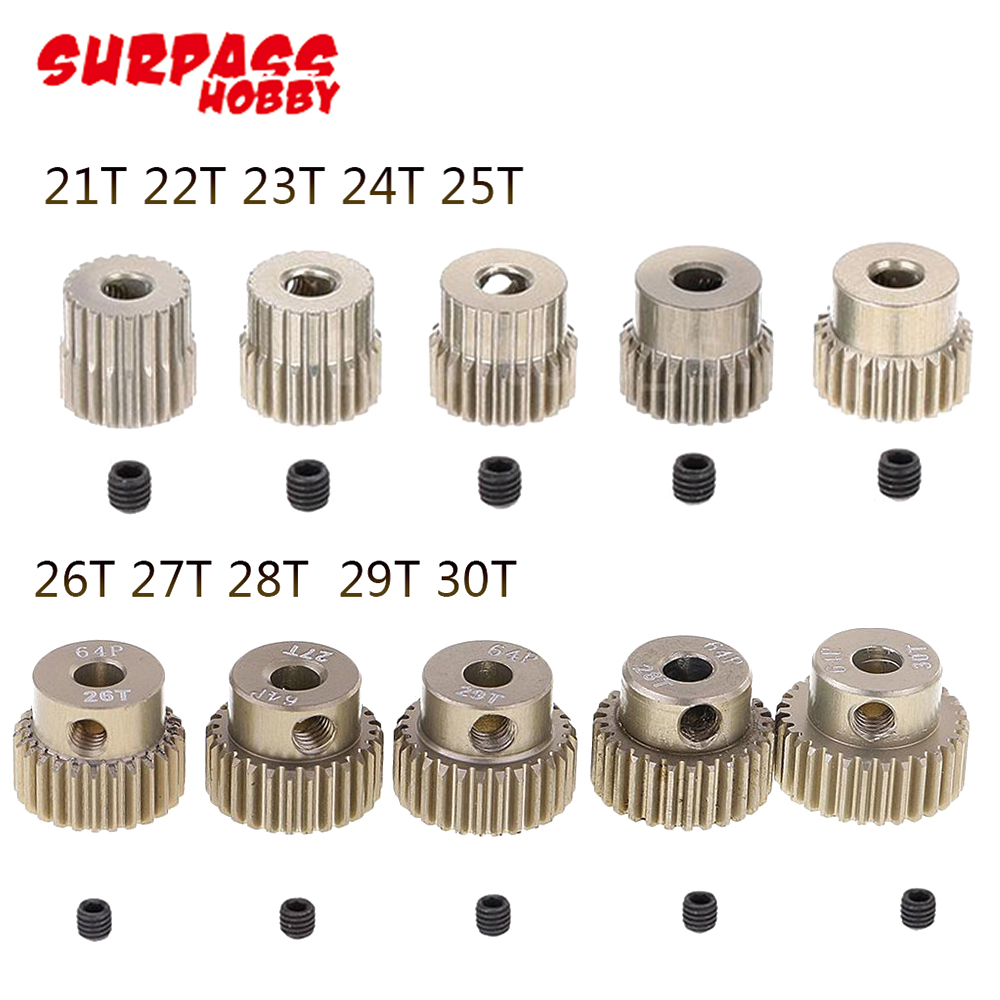 Pinion Gear,5 Stks/partij Surpasshobby 64DP 3.175 Mm 21T-25T/26T-30T/31T-35T/36T-40T/41T-45T/46T-50T Pinion Motor Gear Voor 1/10 Rc Auto