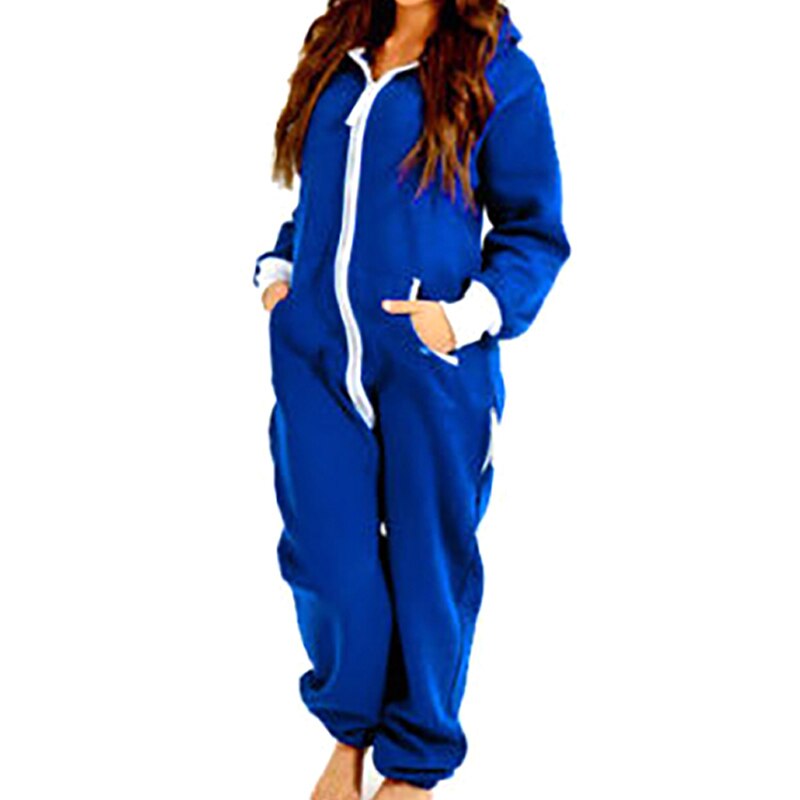 Winter Hooded Pajamas Set Adult Onesie For Women Men Couple Long Sleeve Black Blue Pajamas Set One Piece Sleepwear