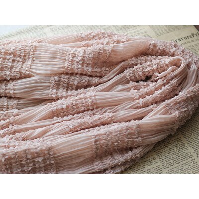Chiffong krok broderad randigt rynkigt tyg fairy style bröllopsklänning stretch tyll tyg: Rosa