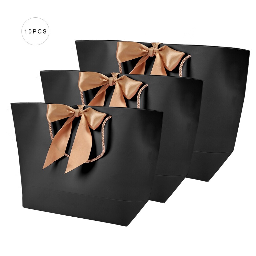 10 stk/parti poser med håndtag multifunktions high-end sorte papirsposer genanvendelige fest bryllup slik kageposer