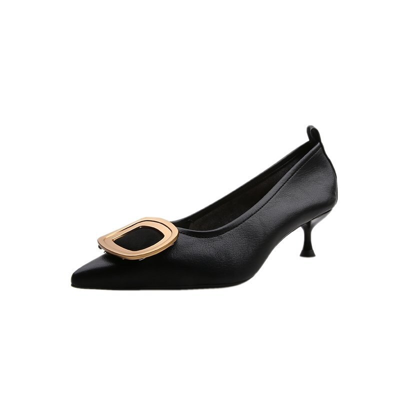 Damesko pumps sko spidse ensfarvede pu læder praktiske khaki slip-on fodtøj damesko: Sort / 40