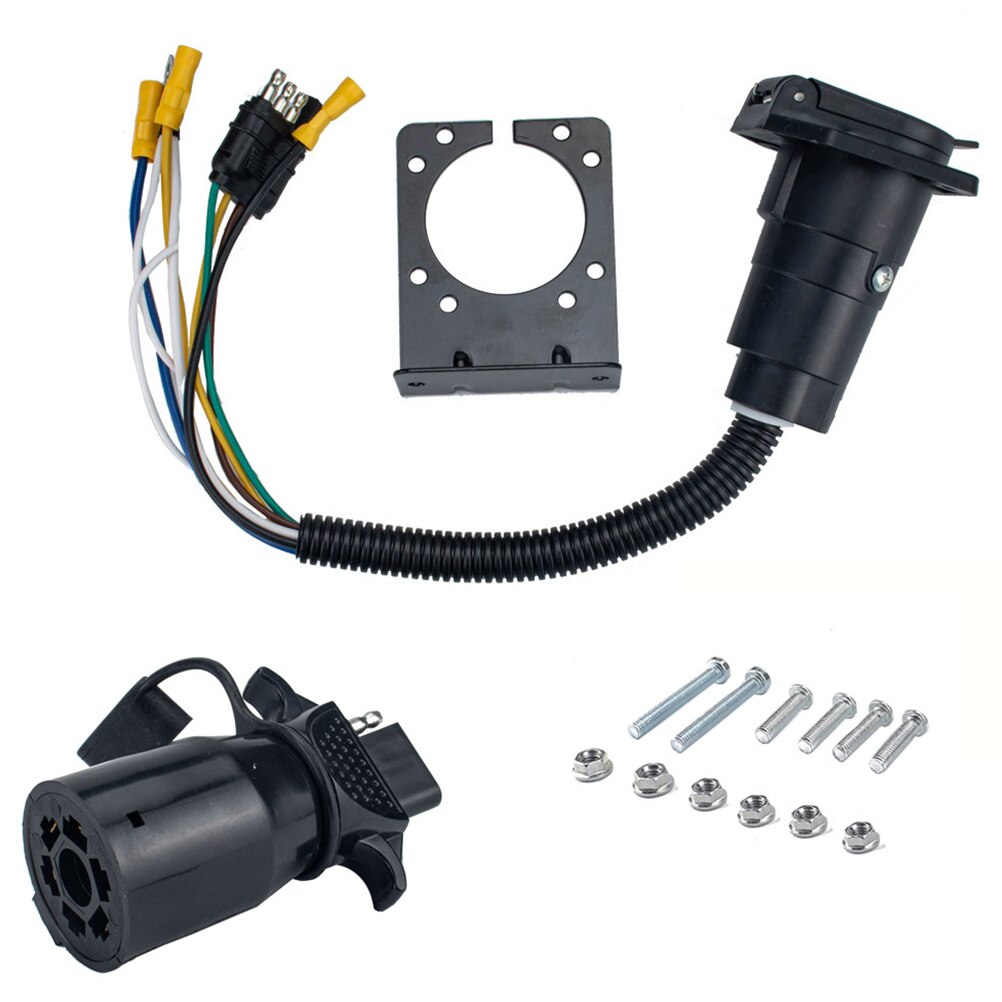 12V Truck Connector 7 Pin to 4 Pin Trailer Light Adapter Trailer RV Boat Connectors with Dust Cap with Socket and Bracket Black