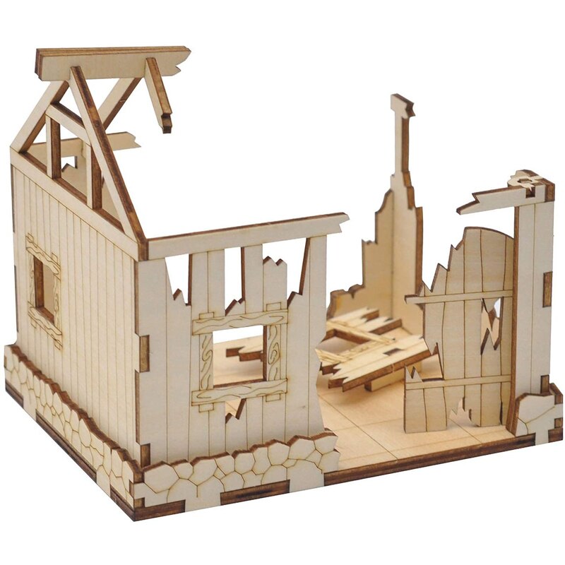 Ruined House Wooden Destroyed Building Medieval Fantasy Village Terrain Scatter for Dungeons and Dragons, Wargame, D&D