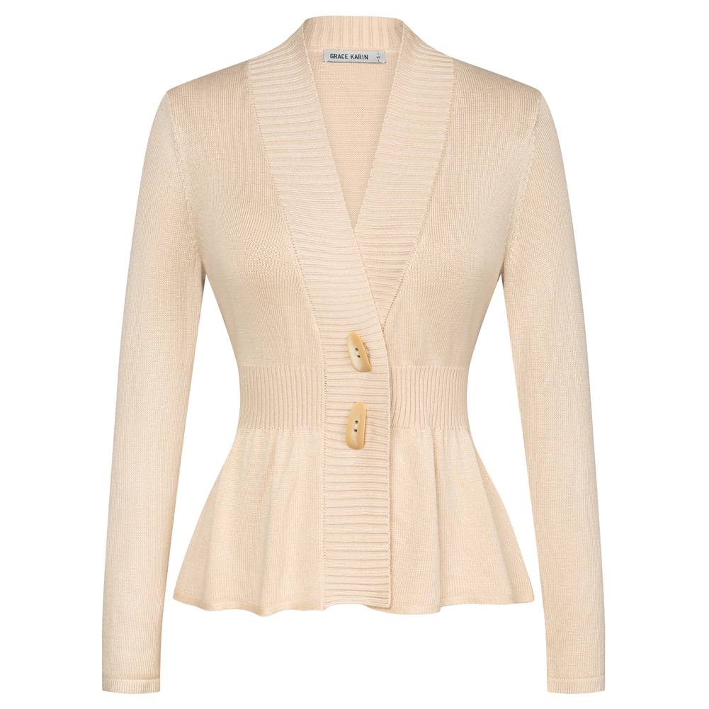 GK Women Cardigan Slim Fit Casual Defined Waist Spring Autumn Long Sleeve V-Neck Button-Up Knitted Sweater: L / army green