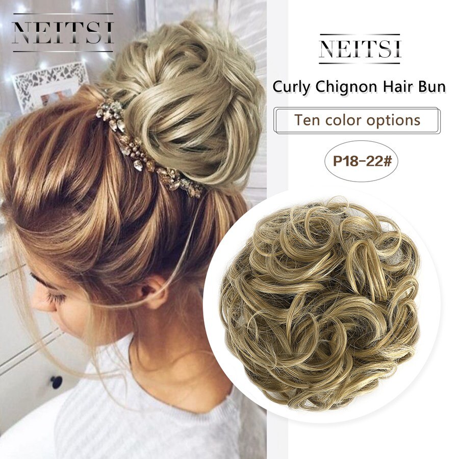 Neitsi Synthetic Bun Extensions Curly Messy Bun Hair Scrunchies Chignons Wedding Hair Piece For Women and Kids: 18-22