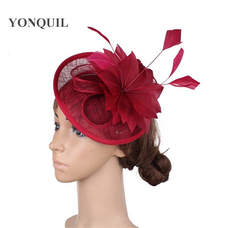 Marineblå  or 17 farver fest fascinator hatte fjer blomsterhat damekirke royal ascot hårtilbehør syf 118: Marron
