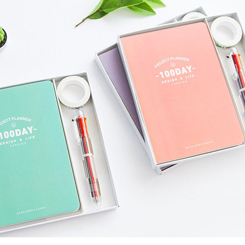 "100 Bucket List" Planner Agenda Scheduler Luxury Notebook Stationery Package Box with Pen Stickers To Do List