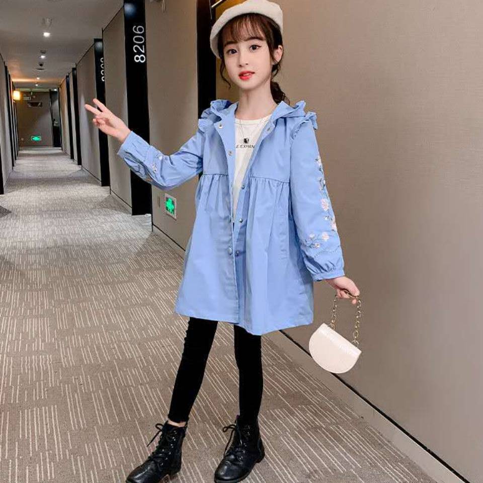 Lente meisje Jas Tiener Windjack Kinderen Lange Jas Herfst Hooded Bovenkleding Kinderkleding Outfits 4-13 Jaar
