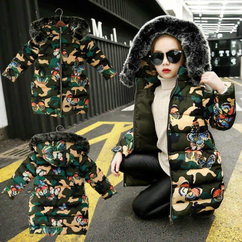 Meisje Winter Jas Kinderkleding Katoen Gevoerde Kleding Meisjes Camouflage Gedrukt Verdikking Kleding Kids Capuchon