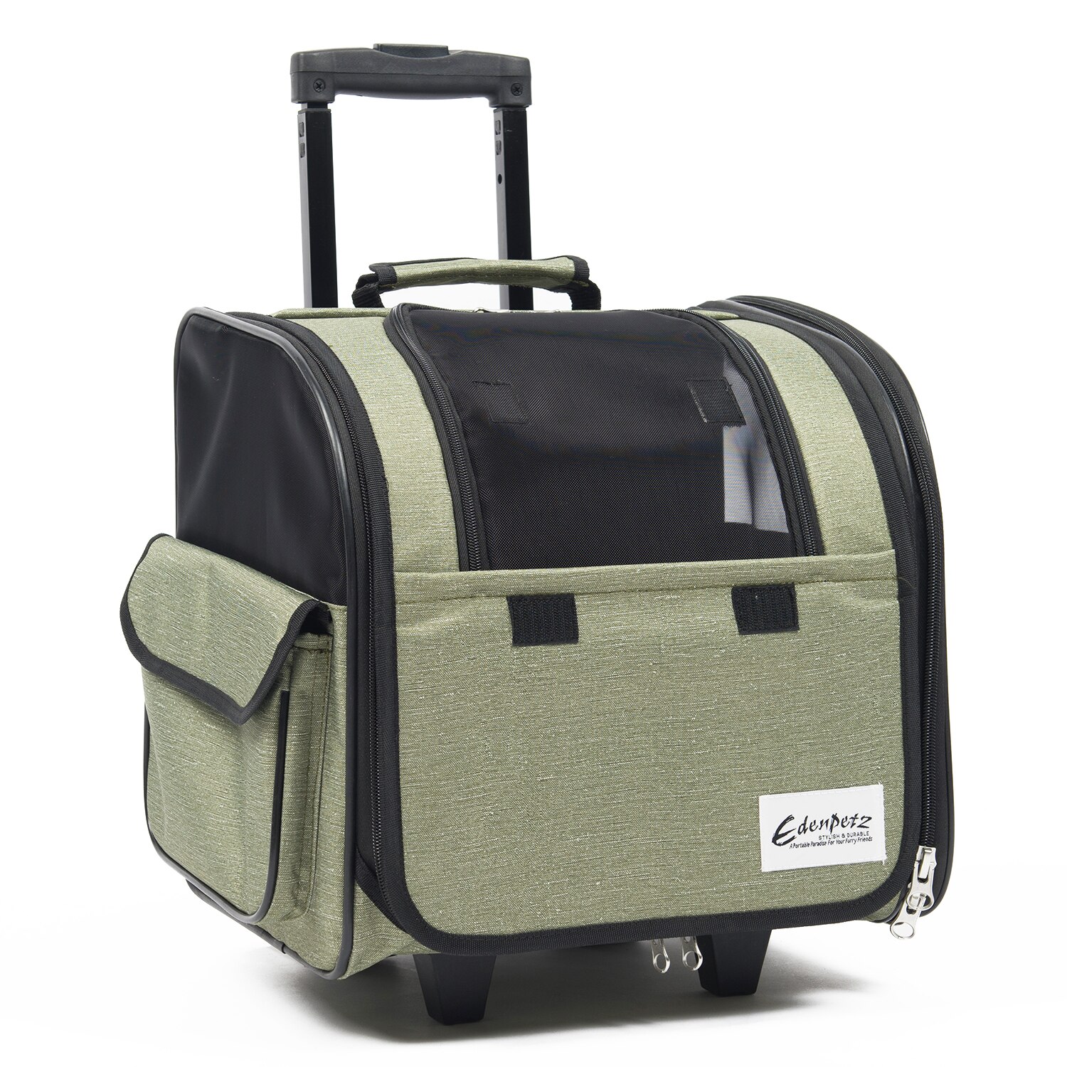 Pet Stroller Foldable Rolling Luggage Backpack Travel Car Cage Trolley Cage Animal Transporter Travel House Suitcase: Green