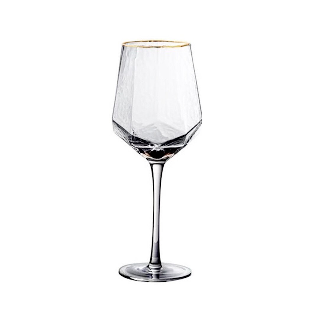 Rødvinsglas diamantformet hamret glas med guldkant nordisk vintage krystalglas med guldkant champagneglas: -en