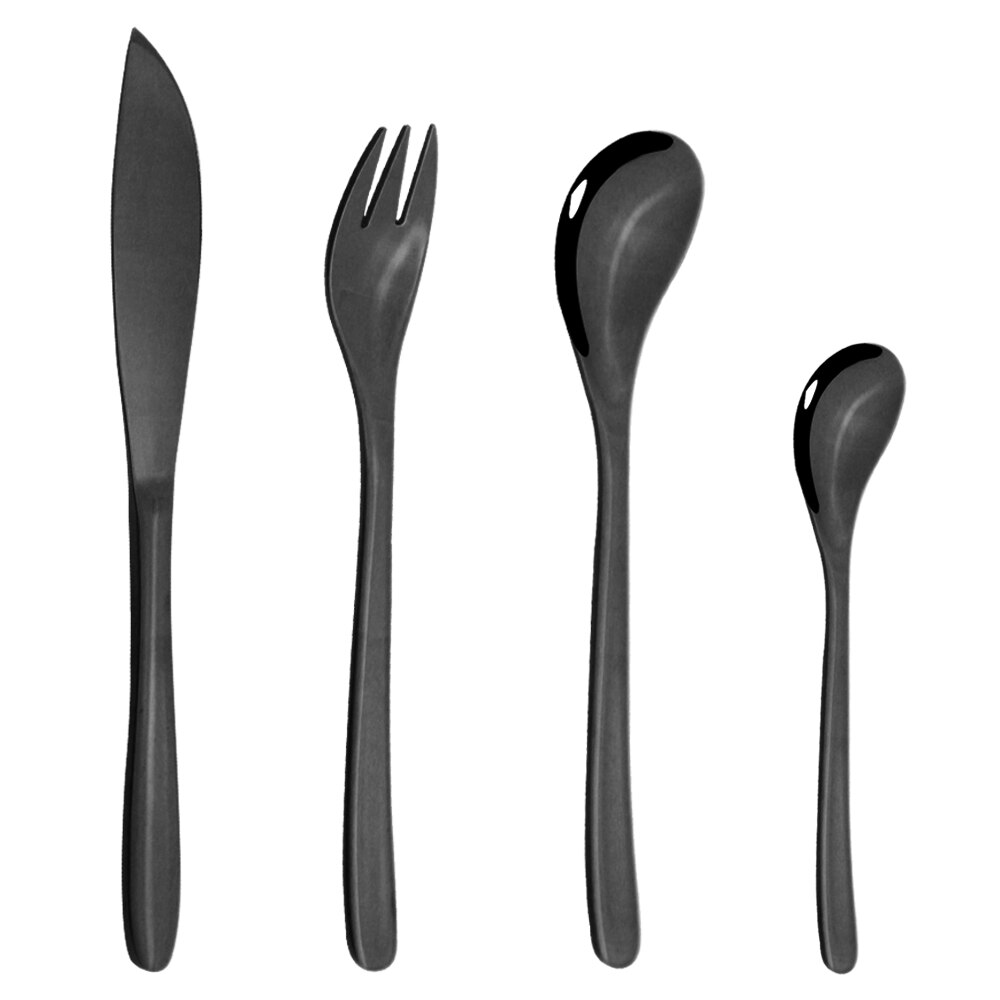 Rose Gold Tableware Set Mirror Silverware Set 304 Stainless Steel Cutlery Kitchen Knife Spoon Flatware Western Dinnerware Set: 4Set / Black