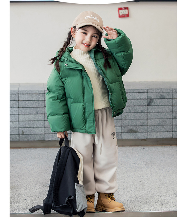 RAISE Winter Children Girl Down Jacket Thicken Plus Velvet Windproof Baby Girl Hooded Outerwear Loose Solid Zipper Kid Girl Coat: green / 8T