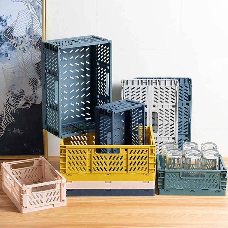 Sammenleggbar oppbevaringskurv i plast til husholdning, student, sammenleggbar kasse, mangfoldig arrangør, stabelbar skuffbeholder
