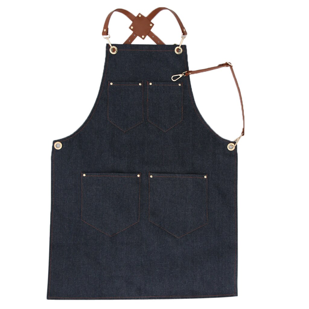 Denim smekke forkle lærreim barista baker arbeid uniform servitør artist kokk