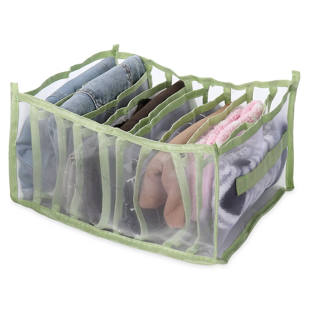 6/7/9 Grids Cloth Storage Box Washable Organizer Boxes Compartment Mesh Separation Divider Cloth Pants Jeans Multifunctional: green / -9 grids-L