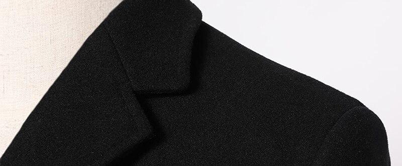 Classic Long Wool Trench Coat Men Winter Brand Slim Fit Men&#39;s Cashmere Coat Single Breasted Black Overcoat Windbreaker