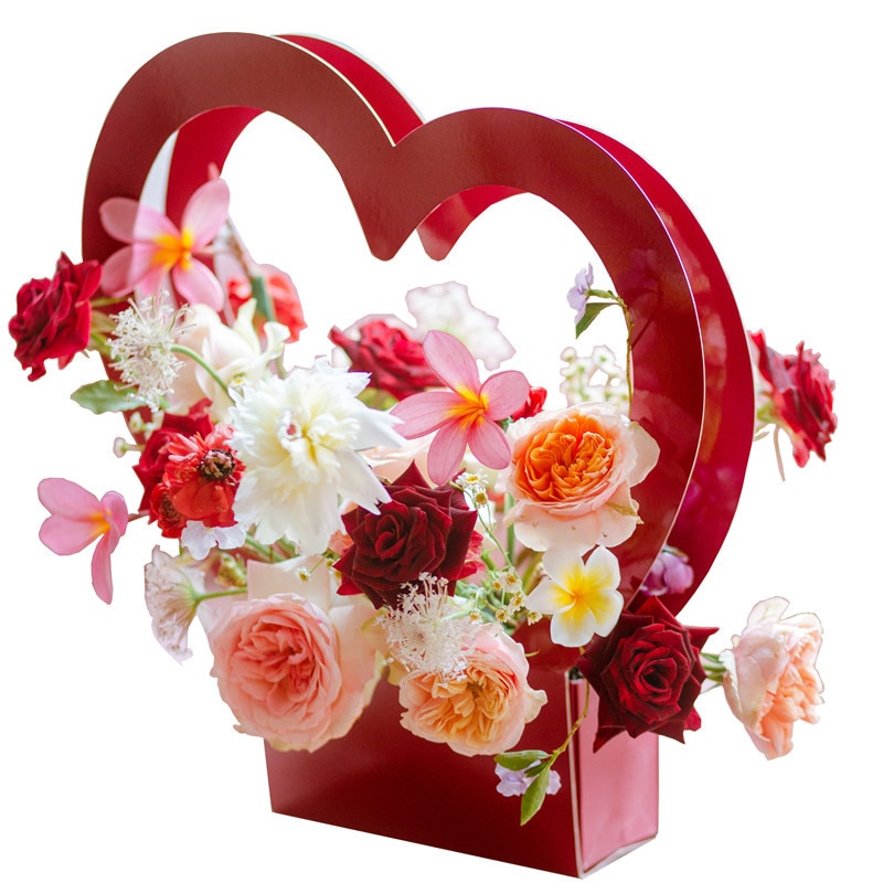 5/10 piezas con forma de corazón caja de flores portátil caja de embalaje de papel para la decoración del banquete de boda floristería práctica flor caja de